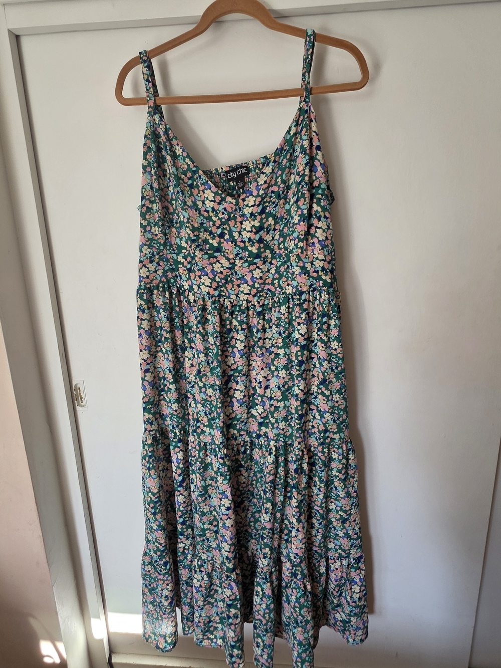 City Chic Teal Floral Spaghetti-Strap Tiered Maxi Dress